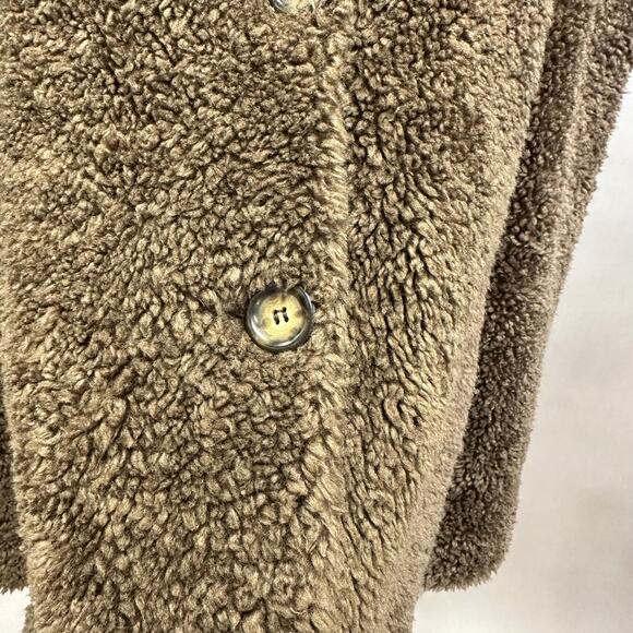 Caché Brown Teddy Sherpa Coat Jacket Size Medium Plush Faux Shearling Button - Picture 7 of 16